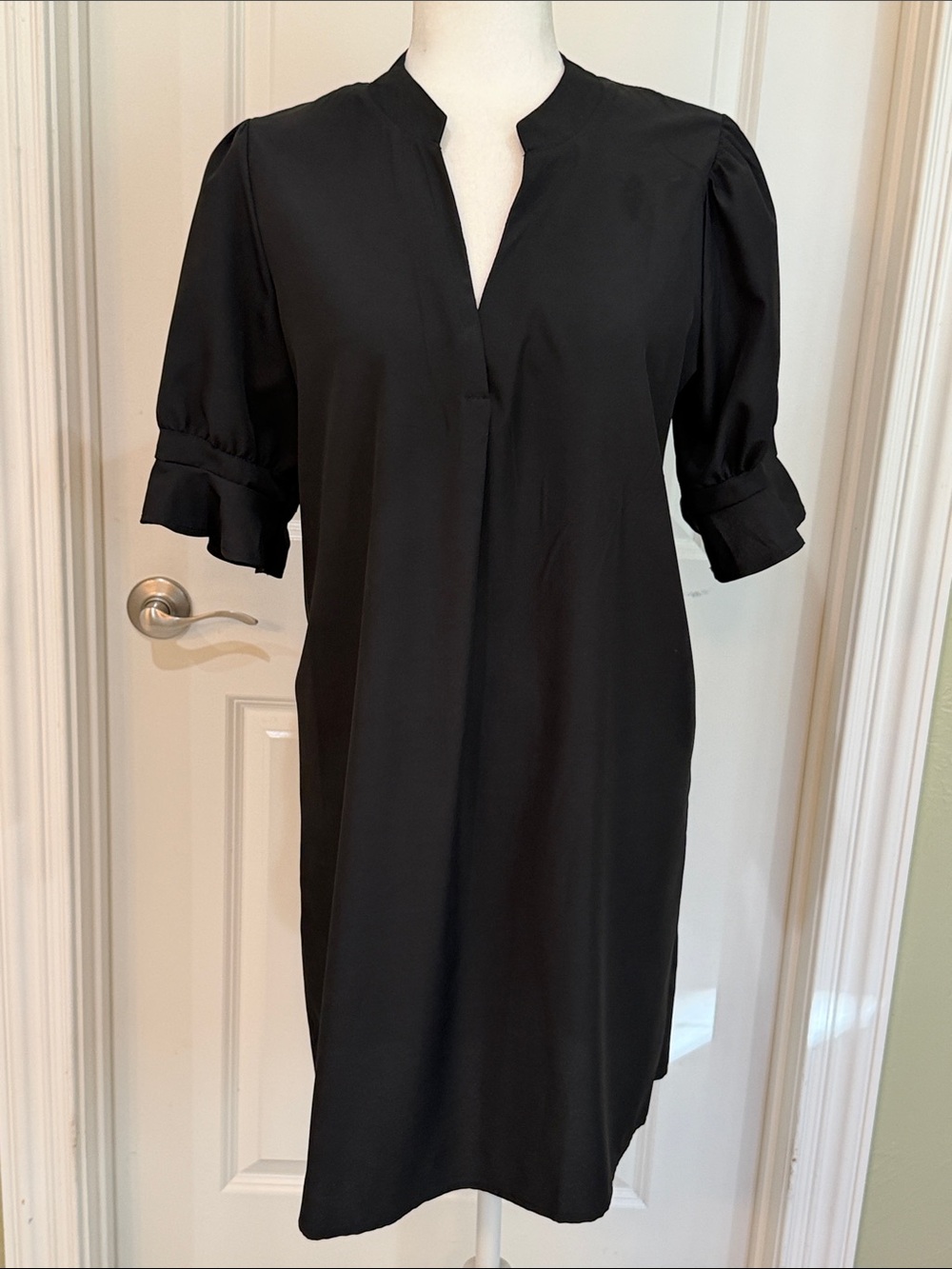 Black V Neck Dress Business Office Pullover Women’s Flowy Feminine Classic Large